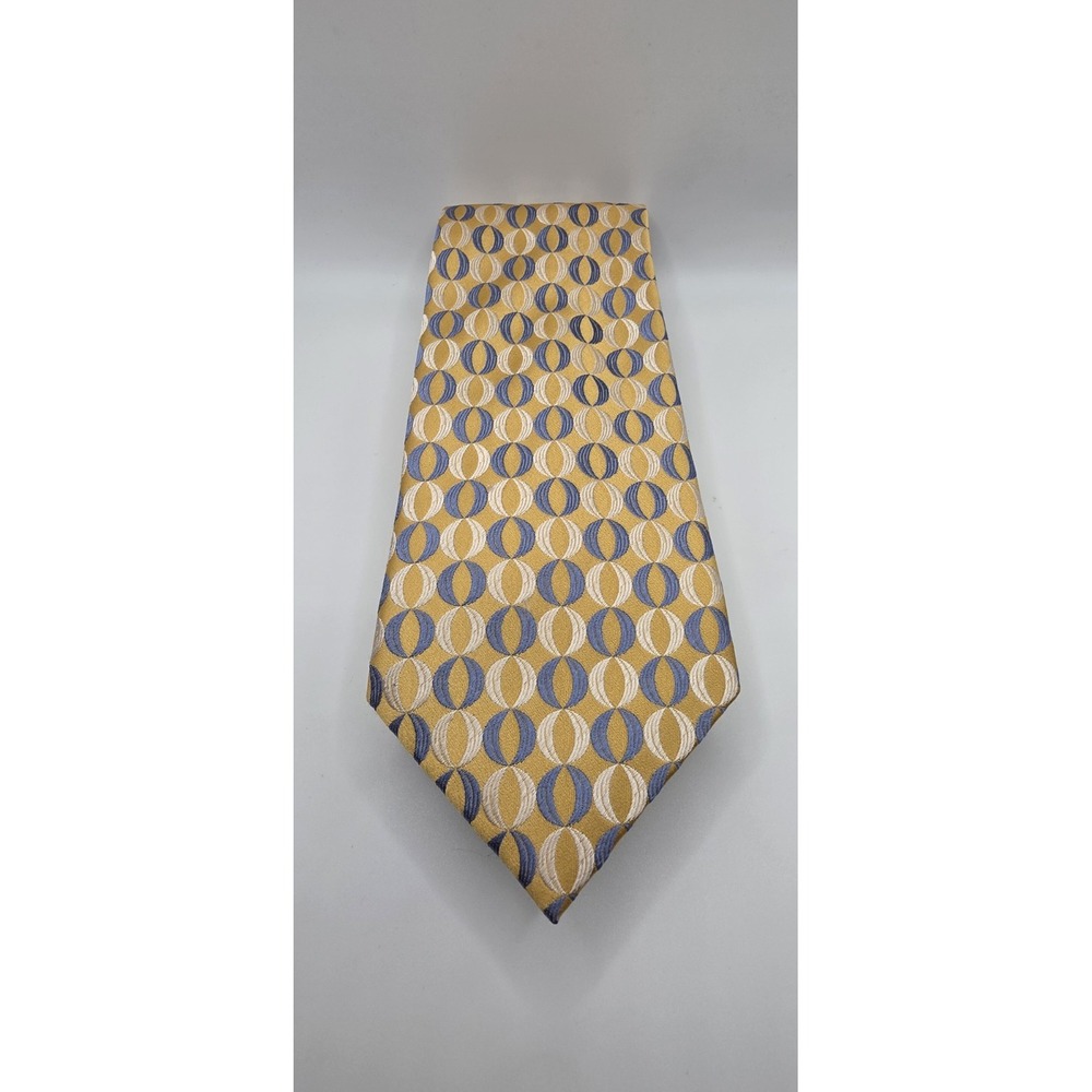 Roberts Platinum Silk Tie Gold Blue Geometric Oval Medallion Retro Silk